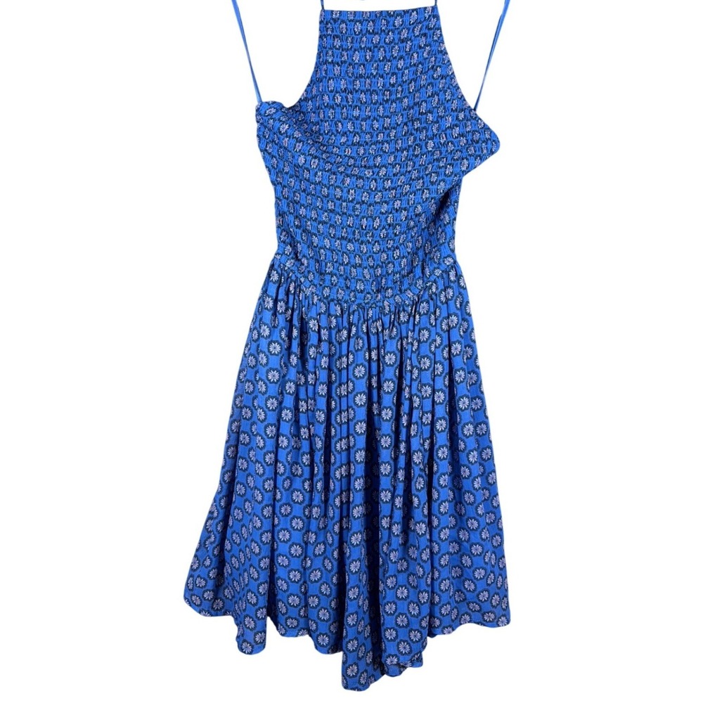 Hollister Womens Blue Smocked Halter Floral‎ Medallion Mini Dress Size S
